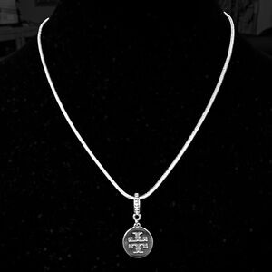 TORY BURCH SILVER CHARM LOGO 925 SNAKE CHAIN NECKLACE